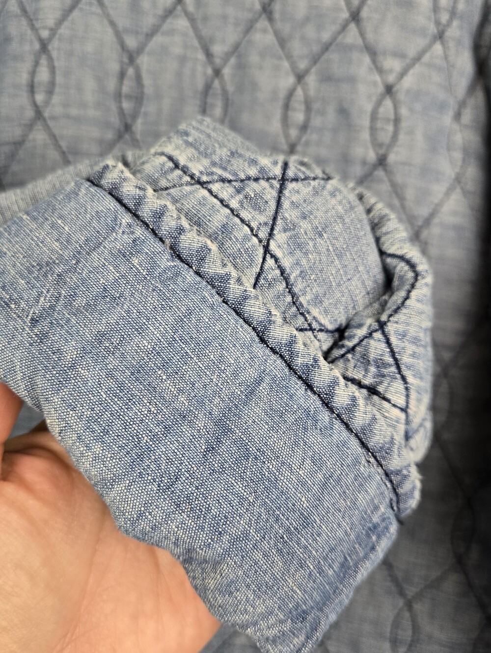 AMO Quilted Denim Jacket Womens Sz Medium In Blue - Picture 12 of 12
